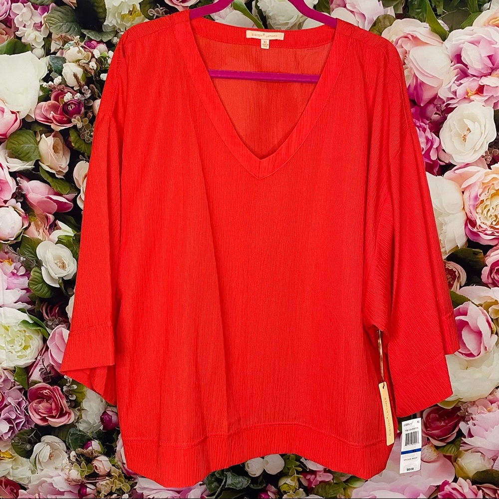 Gibson Latimer Coral Crepe Wide Sleeve Top Size XL